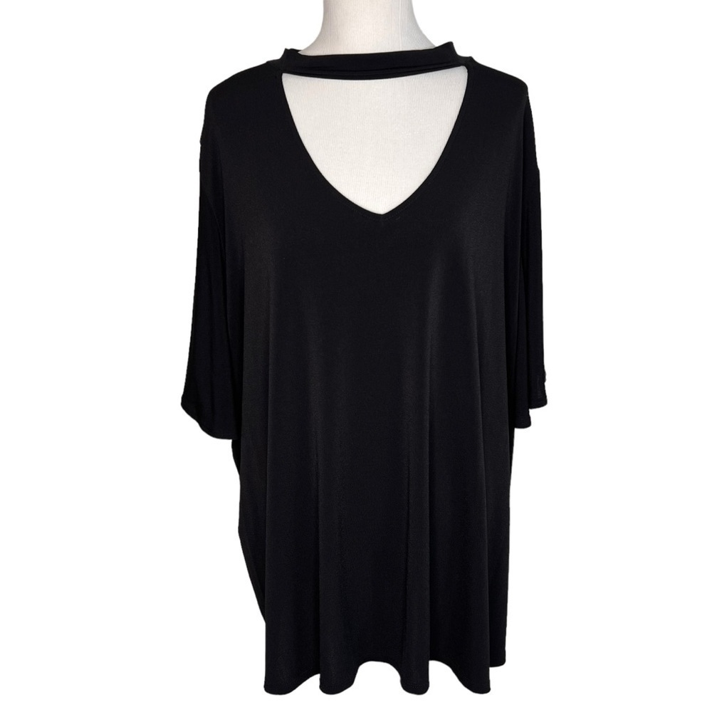 Worthington Women’s Choker Neck Black Short Sleeve Knit Tunic Top Size 5X NWT